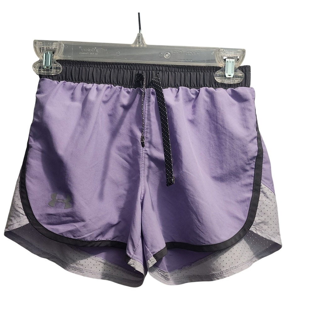 Under Armour Kids Girls Athletic Shorts Purple Gray Logo Size Medium